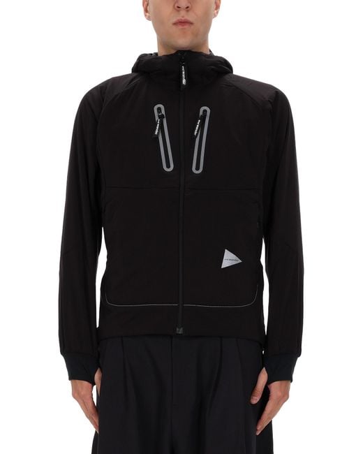 And Wander Black Hooded Zip-Up Jacket for men
