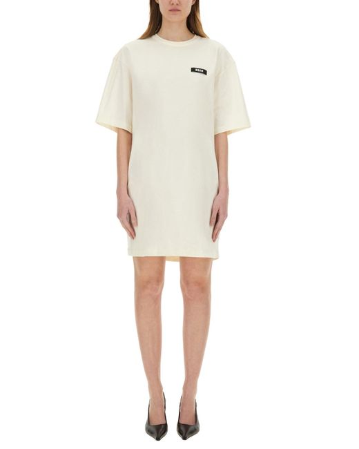 Abito Corto Con Logo di MSGM in Natural