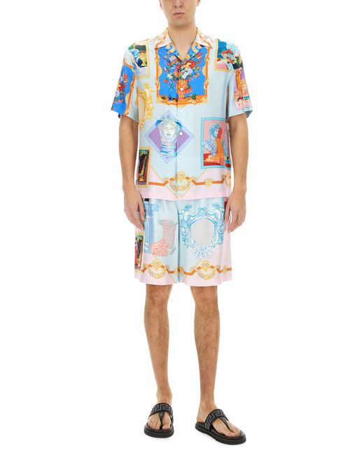 SHORTS TWILL SETA GALLERY PRINT di Versace in Blue da Uomo