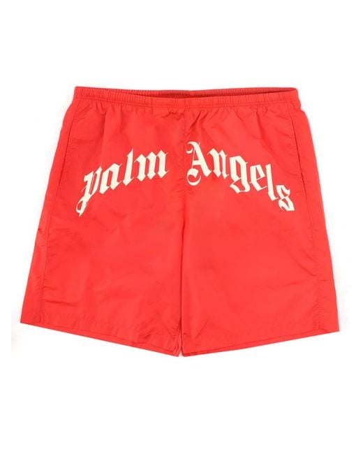 Palm Angels Red Costume Da Bagno Con Logo for men