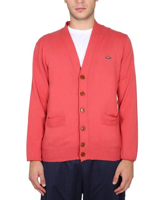 Vivienne Westwood Red Cardigan With Elegant Orb Embroidery for men