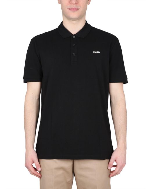 HUGO Black Polo Con Ricamo Logo for men