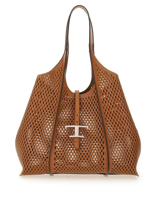 Tod's Brown "T Timeless" Medium Shopping Bag