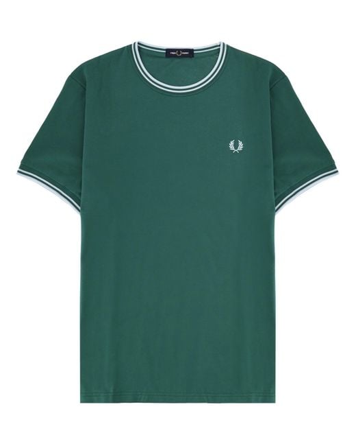 Fred Perry Green T-Shirt Con Doppia Riga for men