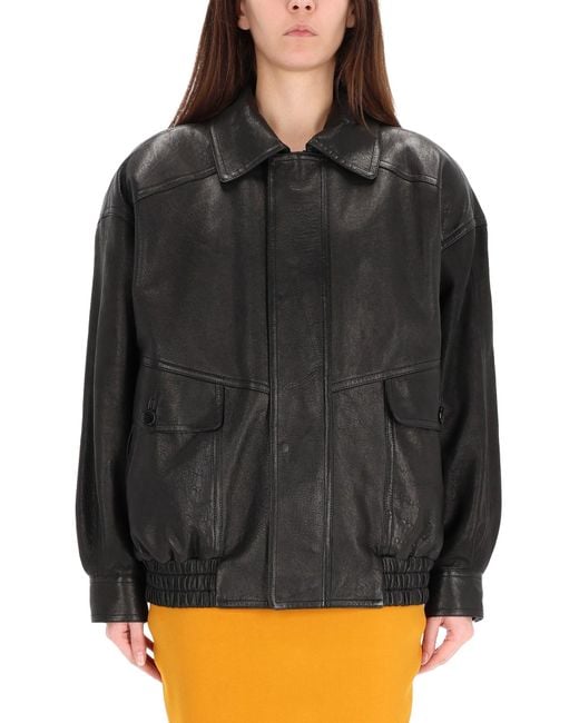 Saint Laurent Gray Balloon Fit Lamb Leather Bomber Jacket