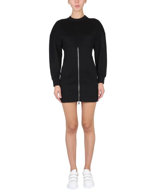 McQueen Black Mini Dress With Cocoon Sleeves