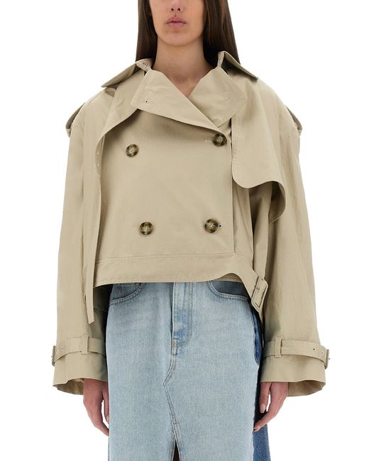 Stella McCartney Natural Cropped Double-Breasted Trench Coat With Belt