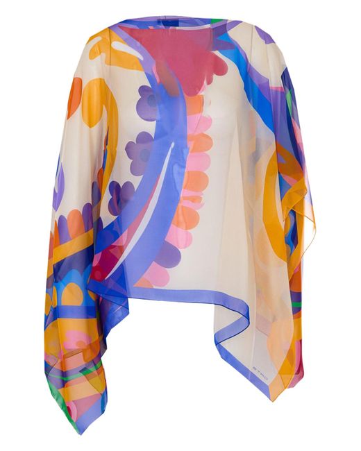 Etro Blue Cape Asymmetrical Poncho Top