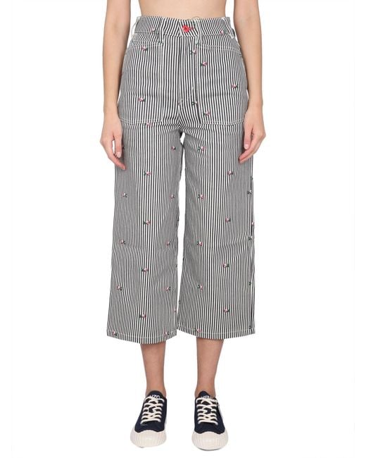 KENZO Gray Stripes Relaxed High Rise Jeans