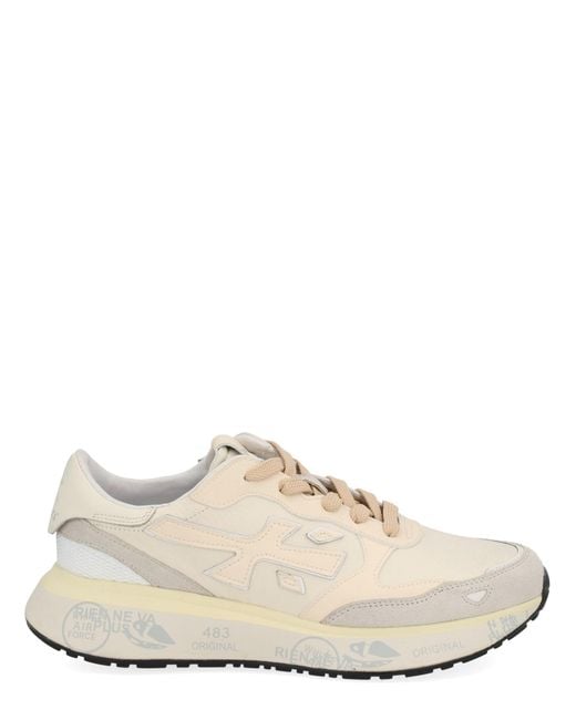 Premiata White And Cream Leather Sneakers With Textured Detailing
