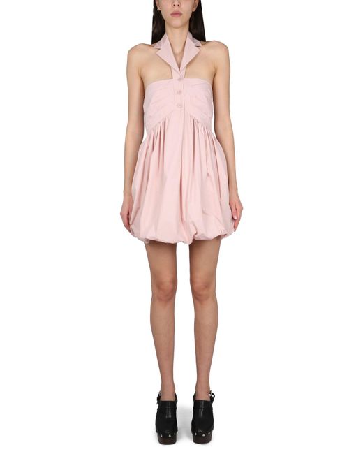Philosophy Di Lorenzo Serafini Pink Halter Neck Mini Dress With Pleated Bodice
