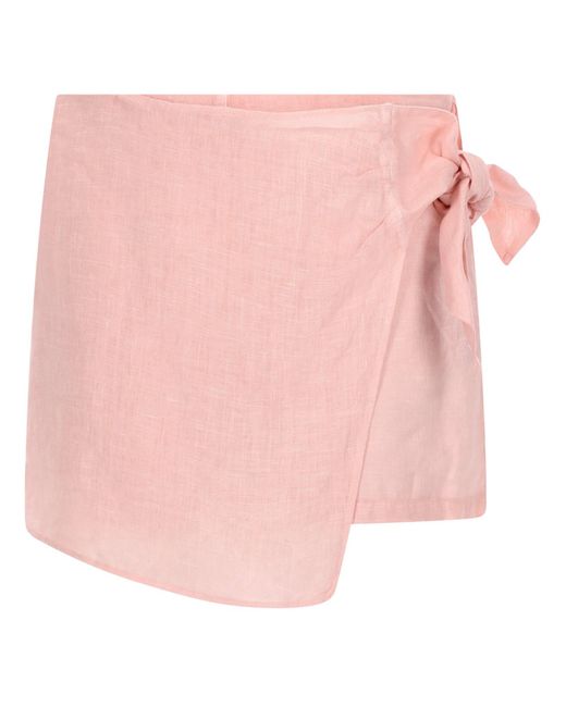 120% Lino Pink Shorts Con Fiocco