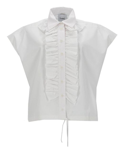 Nude White Camicia Con Ruches