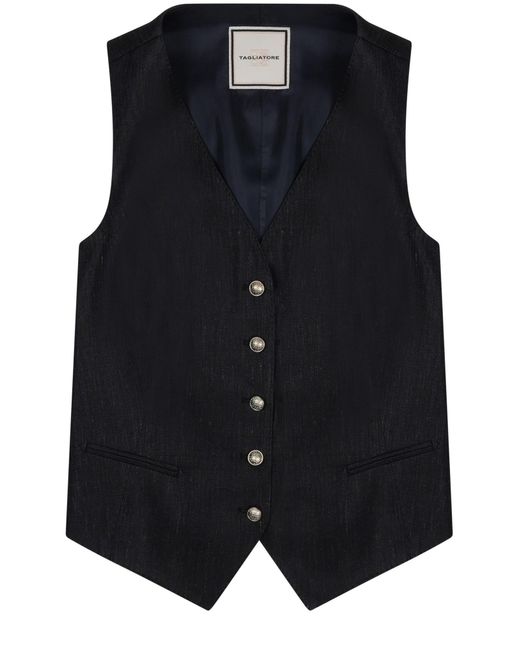 Tagliatore Blue Linen Stretch Vest For