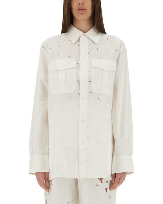 MARINE SERRE White Upcycled Linen Shirt