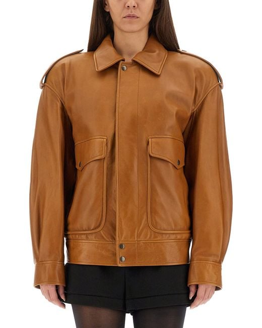 Saint Laurent Brown Oversized Leather Jacket
