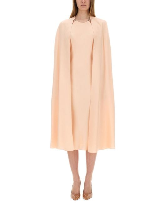 Max Mara Natural Managua Pure Silk Crepe De Chine Dress With Cape