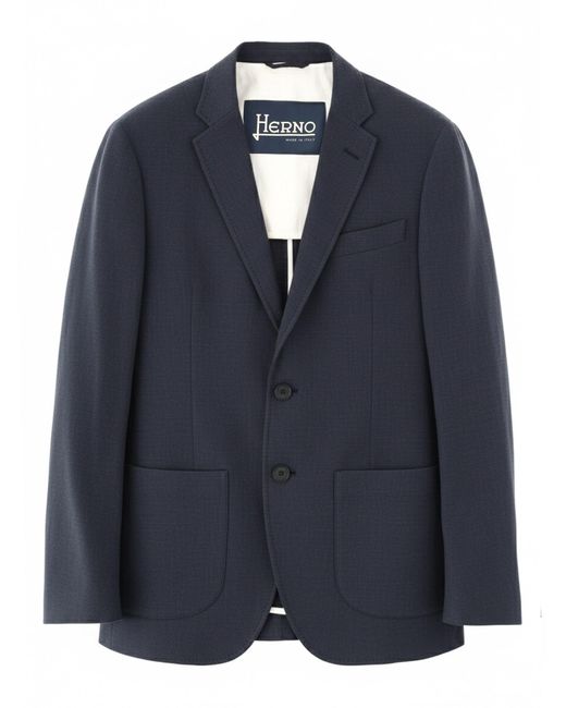Herno Blue Single-Breasted Linen Jacket for men