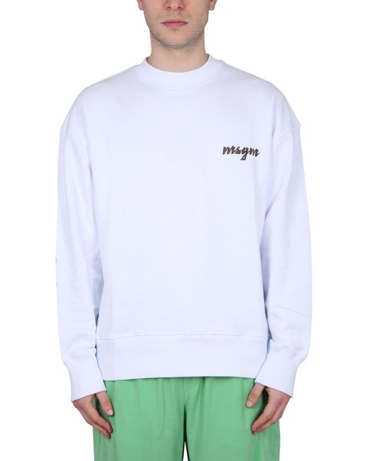MSGM White Crewneck Sweatshirt With Logo for men