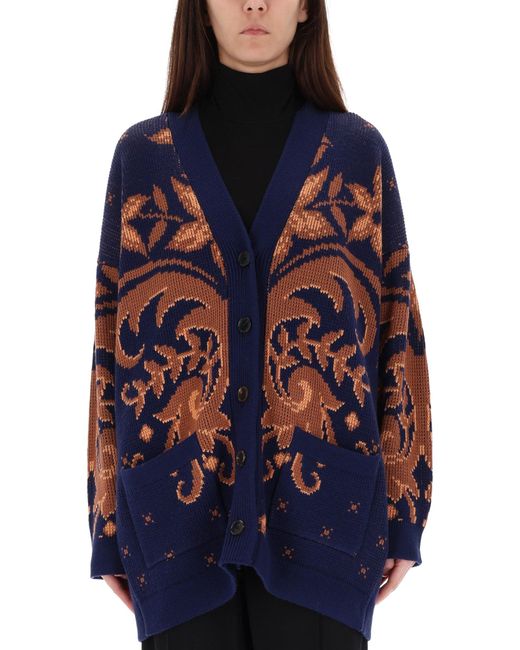 Etro Blue Jacquard Wool Cardigan