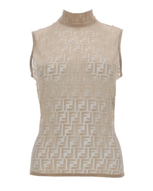 Fendi Gray Top "Ff Lace"