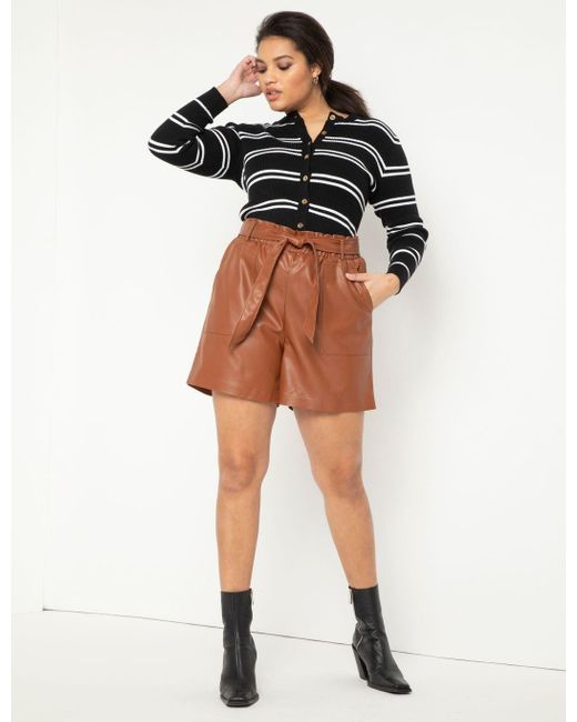 Eloquii Vegan Leather Shorts in Cognac 