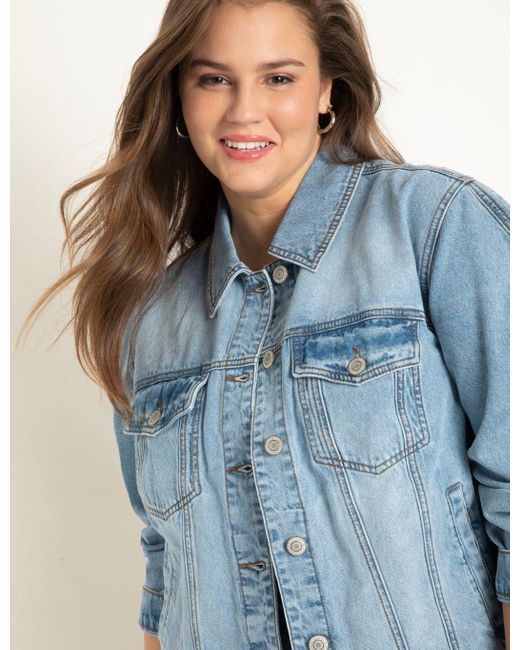 plus size puff sleeve denim jacket