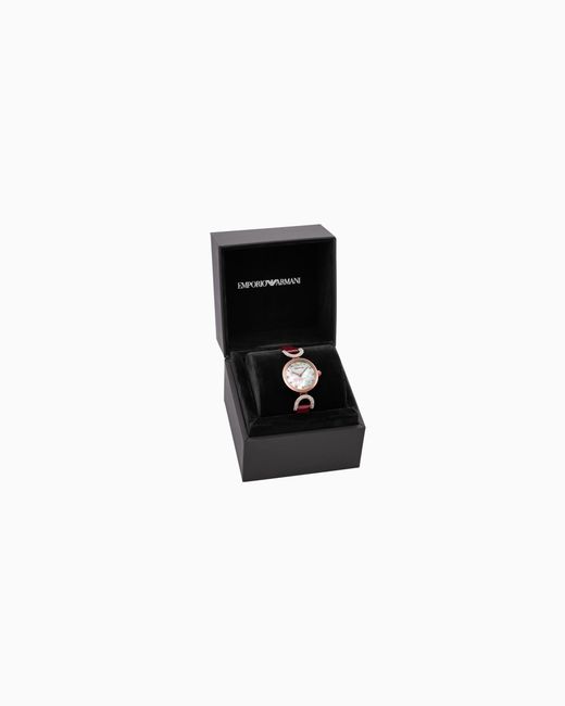 Emporio Armani White Lunar New Year Two-Hand Burgundy Leather Watch
