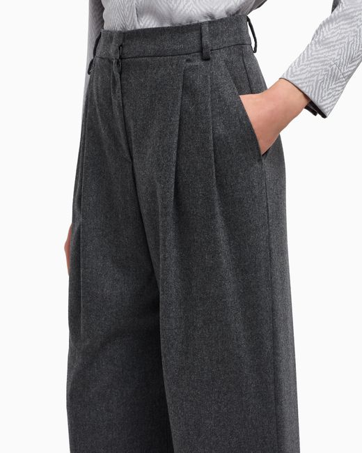 Pantalones Con Pinzas De Franela De Lana Icon Emporio Armani de color Gray