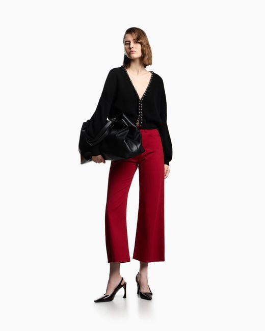 Emporio Armani Black Virgin Wool And Cashmere Cardigan With Oversized Metal Spheres