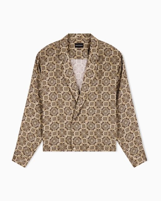 Emporio Armani Natural Double-Breasted Satin Shirt With All-Over Print for men