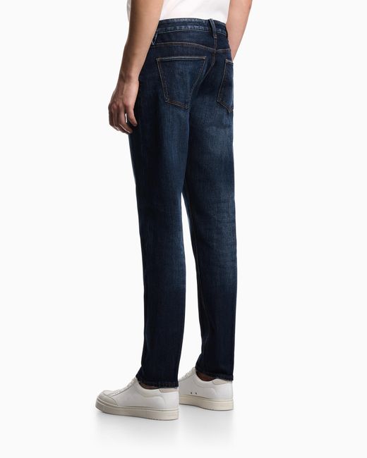 Emporio Armani Blue J75 Slim-Fit, Stone-Washed 8.6-Oz Comfort Stretch-Denim Jeans for men