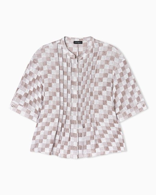 Emporio Armani White Check Linen Gauze Shirt