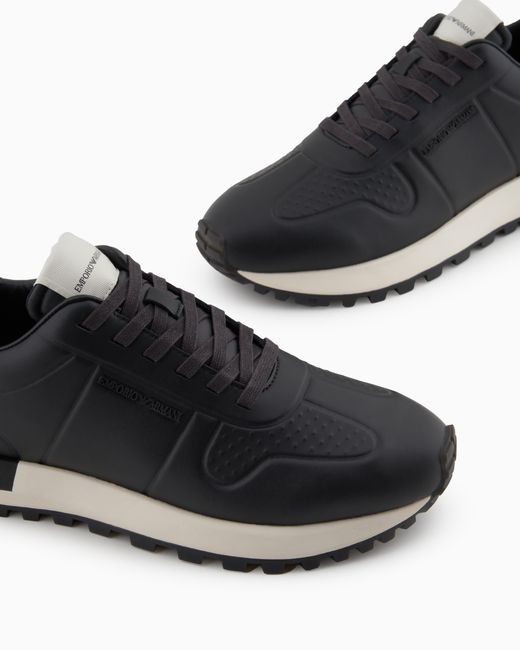 Emporio Armani Black Leather Sneakers With Thermoformed Details for men