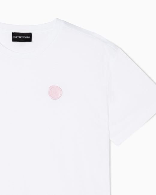 Emporio Armani White Organic Jersey T-Shirt With Logo Stamp