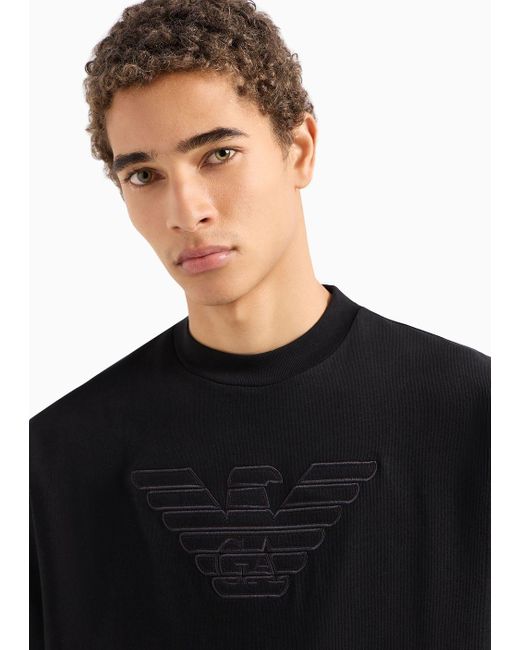 Emporio Armani Black Oversize, Heavyweight Jersey T-shirt With Embroidered Logo for men
