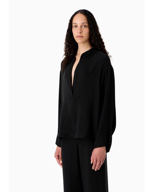 Emporio Armani Black Cupro Drill Shirt With Popover Opening