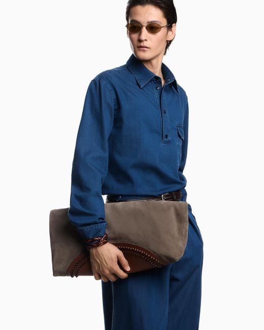 Emporio Armani Blue Icon Denim Polo-Collar Shirt for men