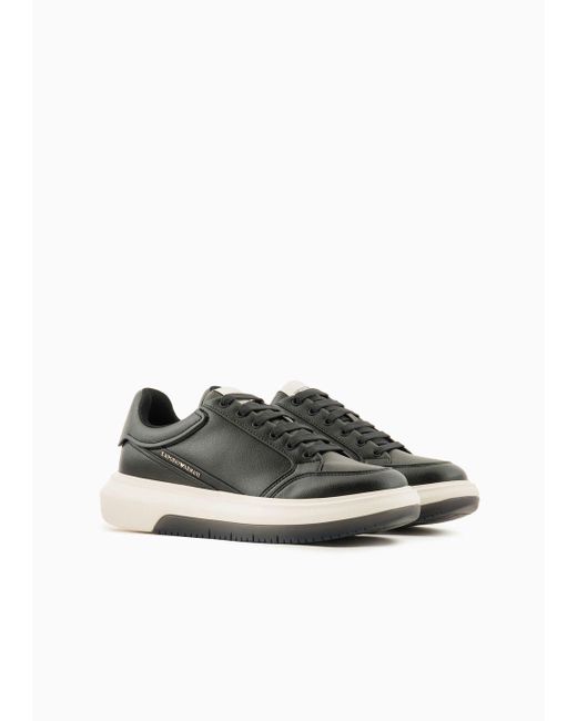 Emporio Armani Black Hammered-leather Sneakers With Side Logo for men