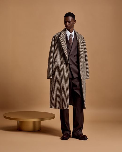 Manteau À Simple Boutonnage En Sergé De Laine Chevron Emporio Armani pour homme en coloris Gray