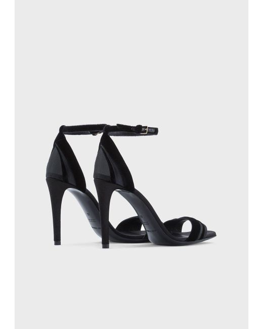 Emporio Armani Velvet And Satin Heeled Sandals in White | Lyst