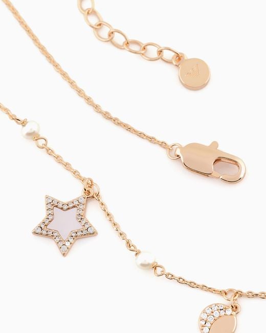 Emporio Armani White Rose-Tone Brass Station Necklace
