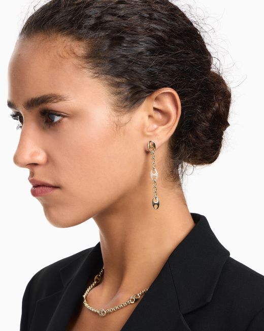 Emporio Armani White Tone Brass Drop Earrings