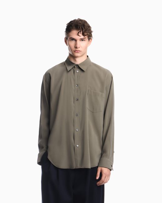 Emporio Armani Green Viscose Long-Sleeve Shirt With A Chest Pocket for men