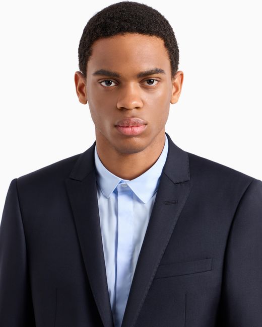 Emporio Armani Blue Single-Breasted, Virgin-Wool Jacket for men