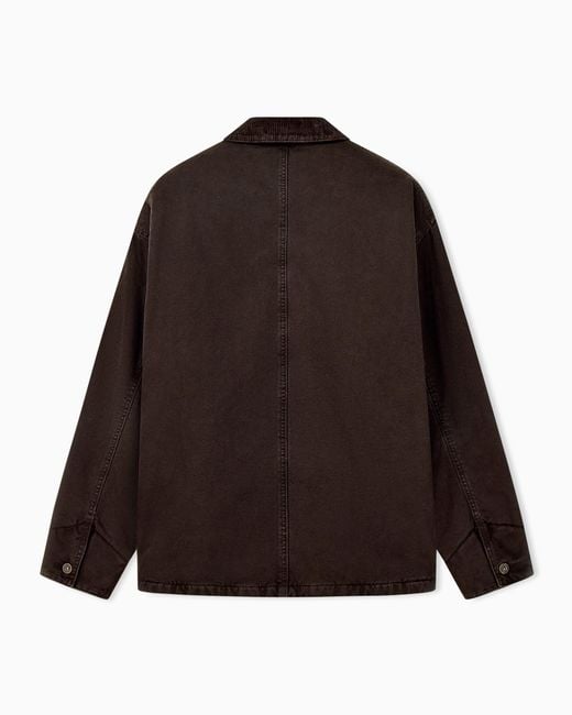 Emporio Armani Brown Cotton Caban Coat With A Corduroy Collar And Patch Pockets for men
