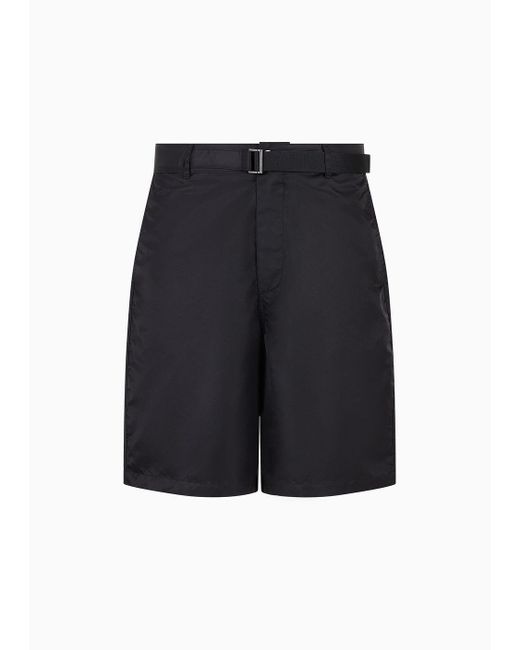 Emporio Armani Blue Belted Bermuda Shorts In Smooth, Shiny Nylon for men