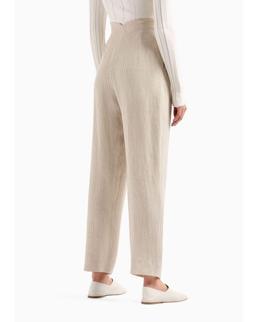 Emporio Armani Natural Oval-leg Trousers In An Armure Linen-blend Crêpe