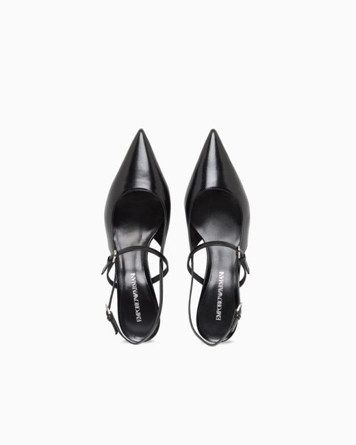 Emporio Armani White Shiny Polished Leather Slingback Court Shoes