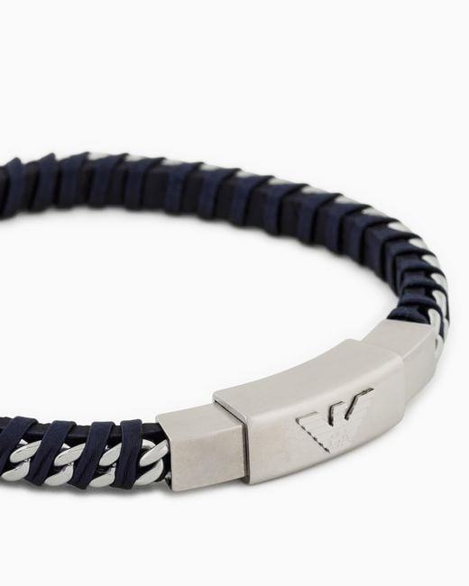 Emporio Armani White Stainless Steel And Leather Bracelet for men